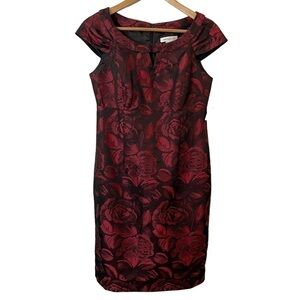 Liz Claiborne Floral Formal Dress Sz 6 Red Black Roses Scoop Neck Cap Sleeve NWT